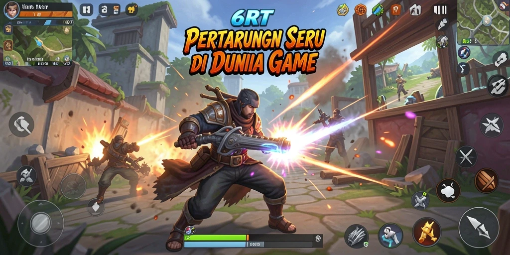 Gameplay 6RT yang penuh aksi dan seru saat bertarung.