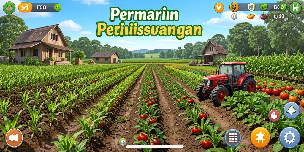 Tampilan gameplay Seru F08 dengan berbagai aktivitas pertanian.