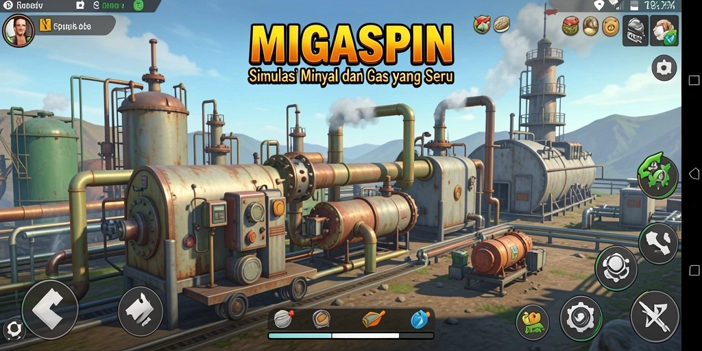 Screenshot gameplay MIGASPIN menampilkan aktivitas pengeboran yang seru.