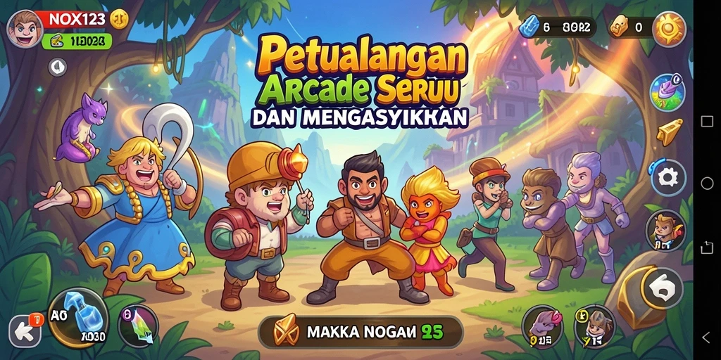 Tampilan gameplay seru dari NOX123 dengan berbagai tantangan arcade.