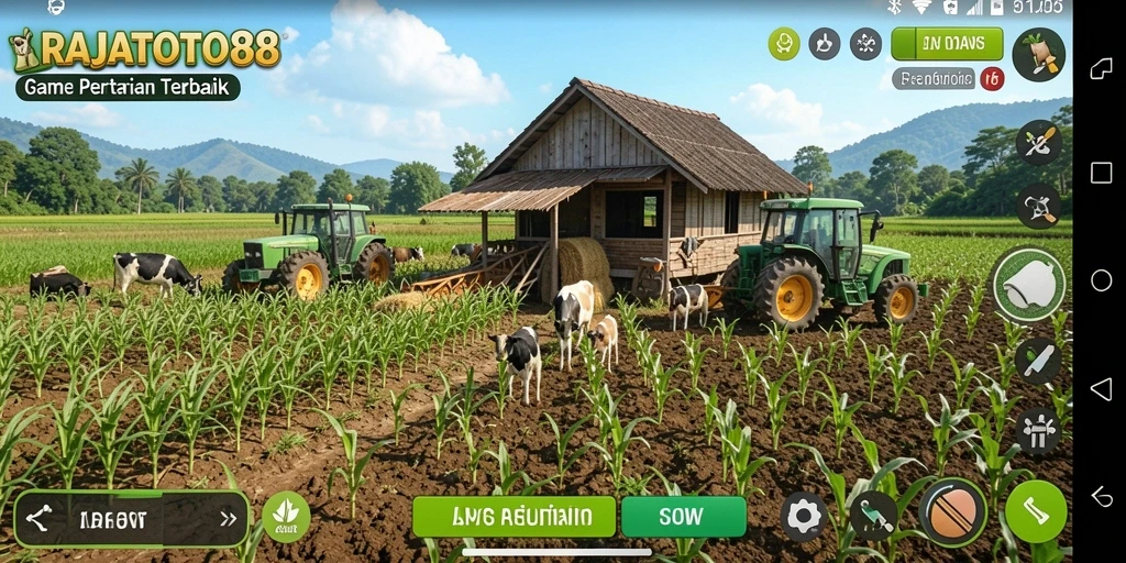 Screenshot gameplay RAJATOTO88 menampilkan aktivitas pertanian yang seru.