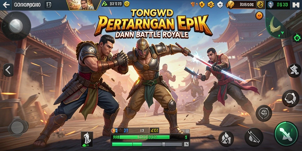 Tangkapan layar utama TONGWD menampilkan aksi intens dalam Battle Royale.